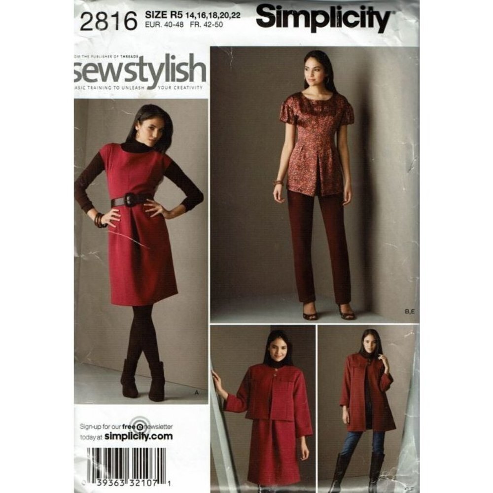 Simplicity Sewing Pattern 2816 Dress Top Jacket‎ Pants Misses Size 14-22